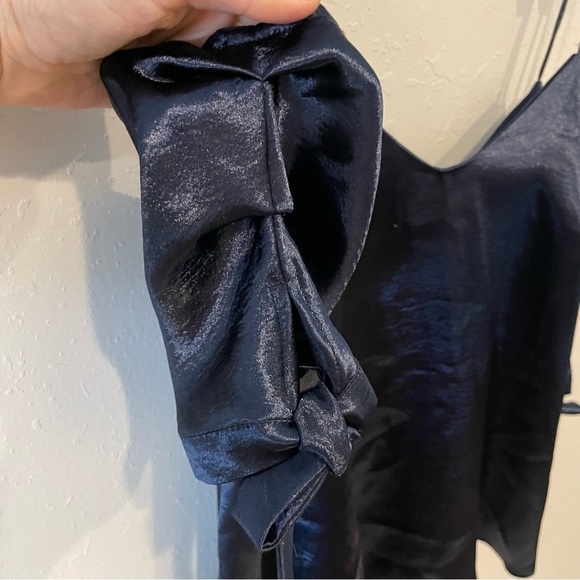 UO Silence + Noise Blue Shiny Cold Shoulder Tie Top - Picture 8 of 14